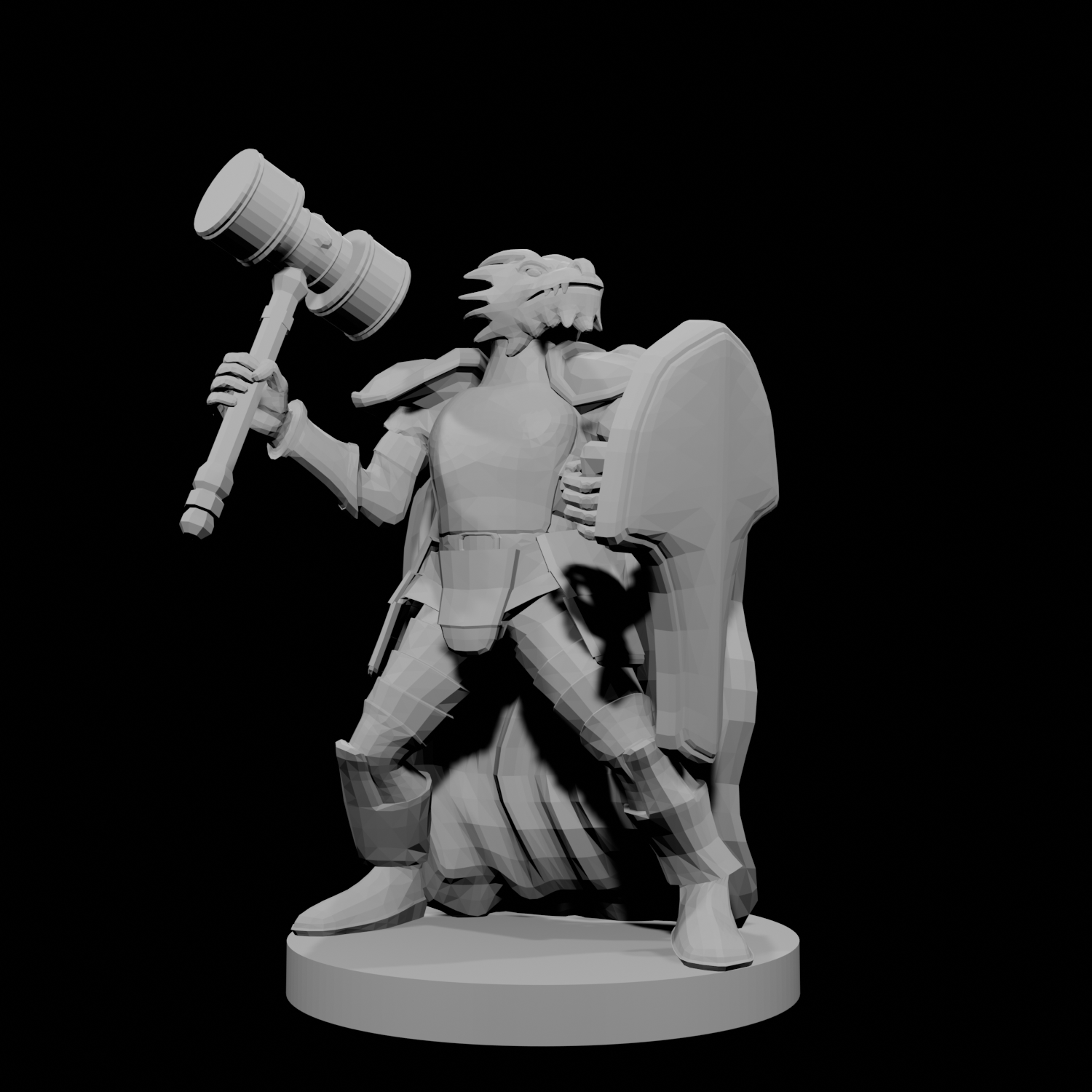 Guerrier draconide avec marteau et bouclier