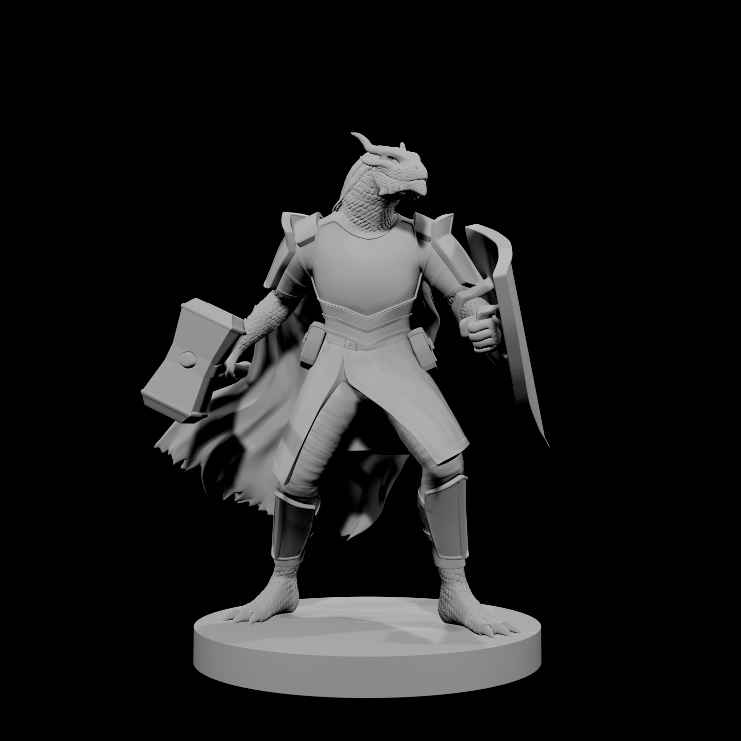 Paladin draconide avec marteau de guerre et bouclier