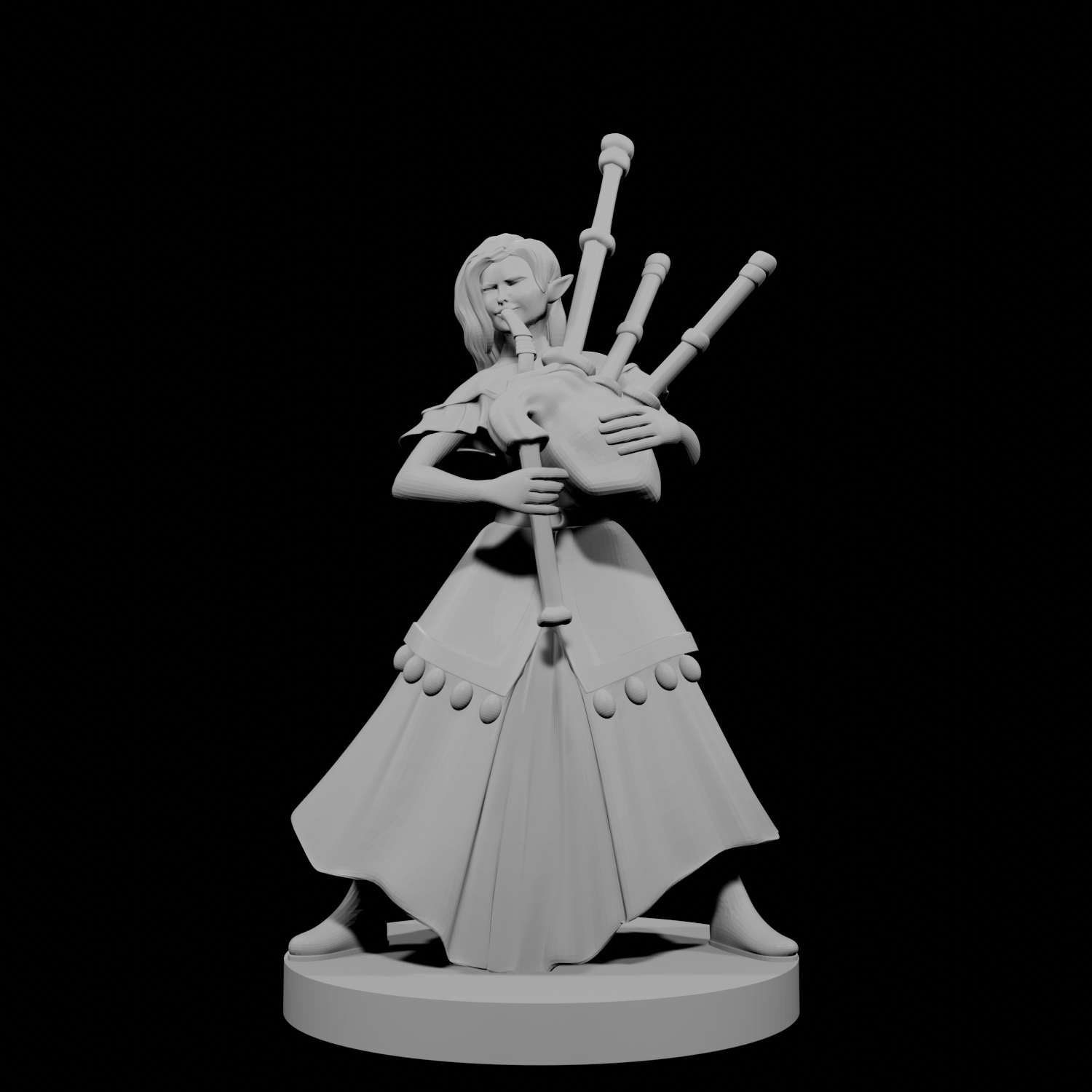 Elven Female Bard with Bagpipes