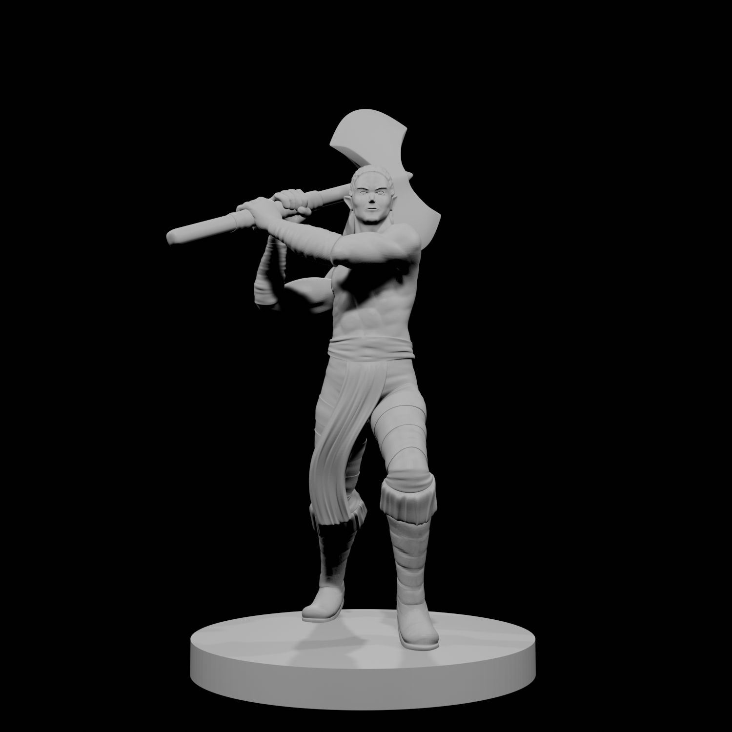 Half Elf Male Barbarian with Great Axe