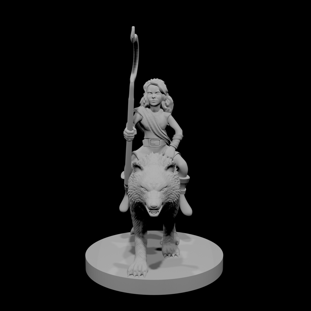 Halfling Female Druid riding a Wolf