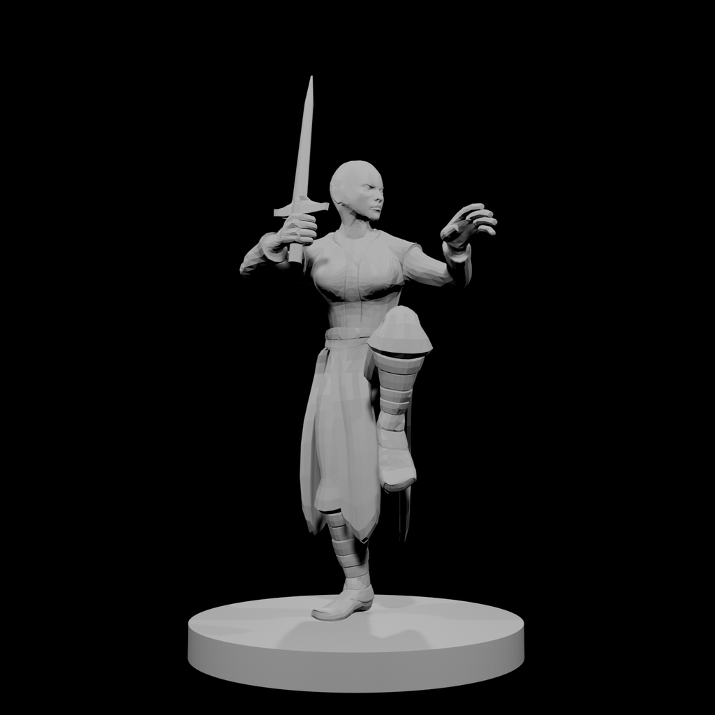 Human Female Monk Bald Short Sword