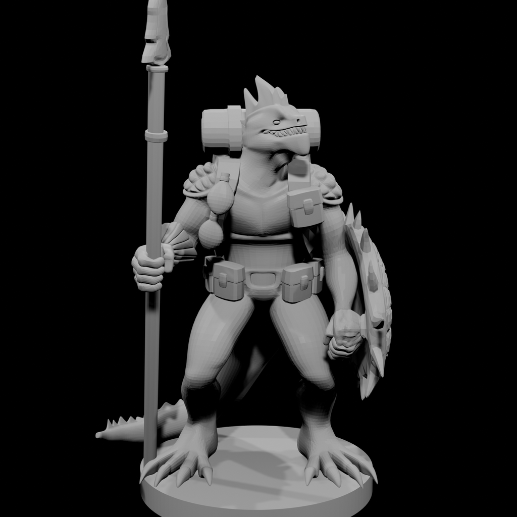 Lizardfolk Fighter with Shield and Spear