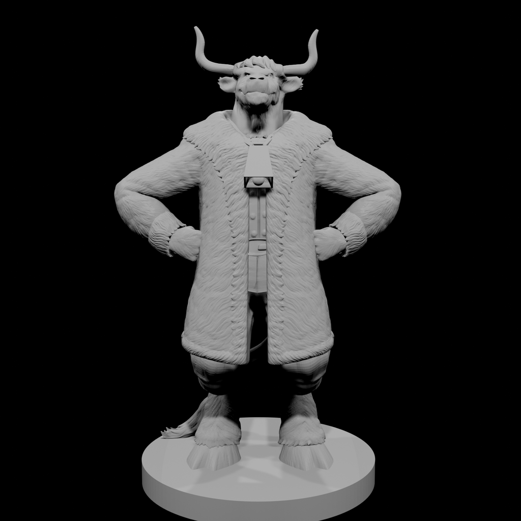 Minotaur Male Bard with big fur coat