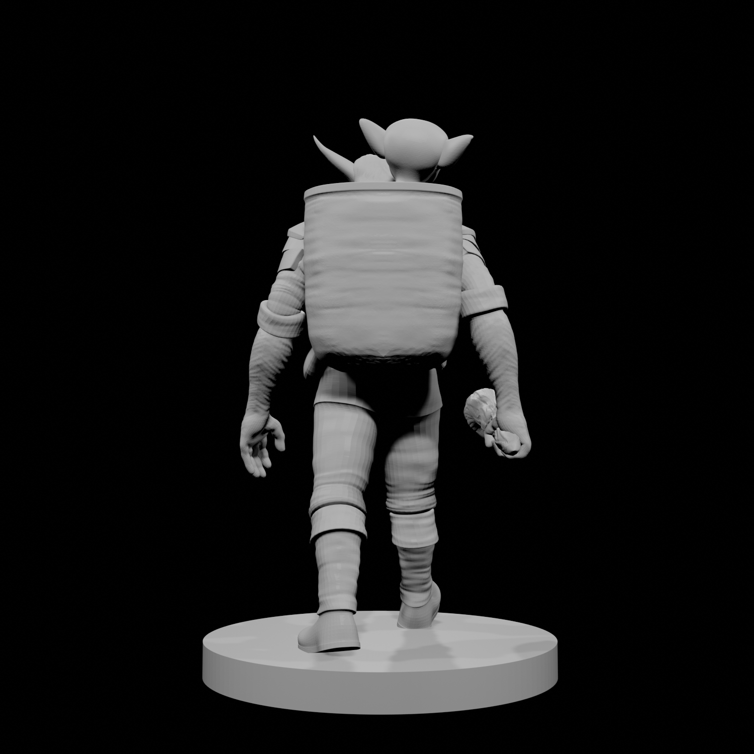 Combattant Bugbear avec un compagnon gobelin dans son sac à dos