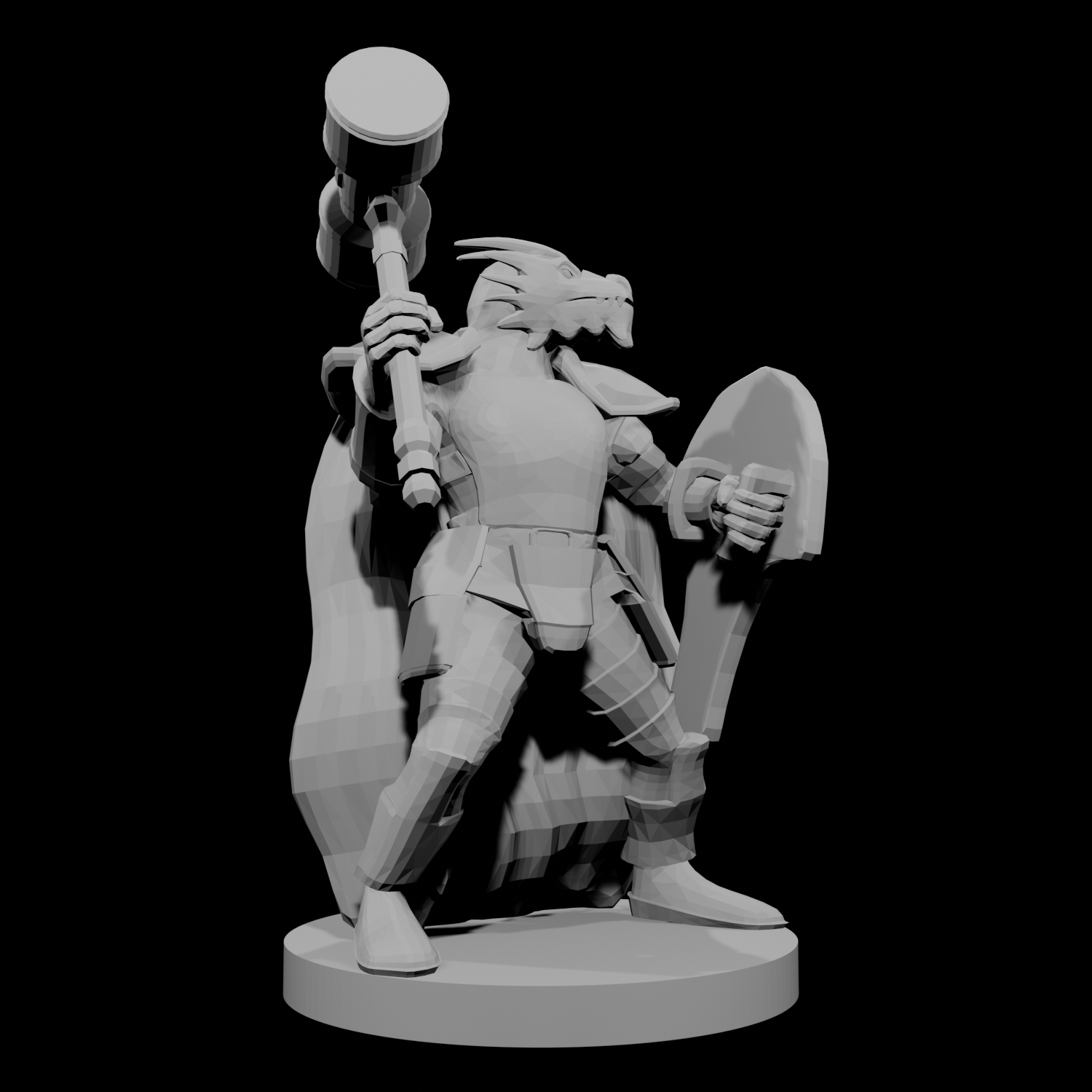 Guerrier draconide avec marteau et bouclier