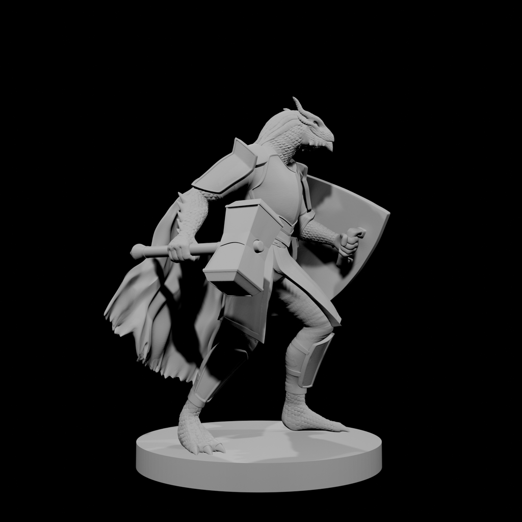 Paladin draconide avec marteau de guerre et bouclier