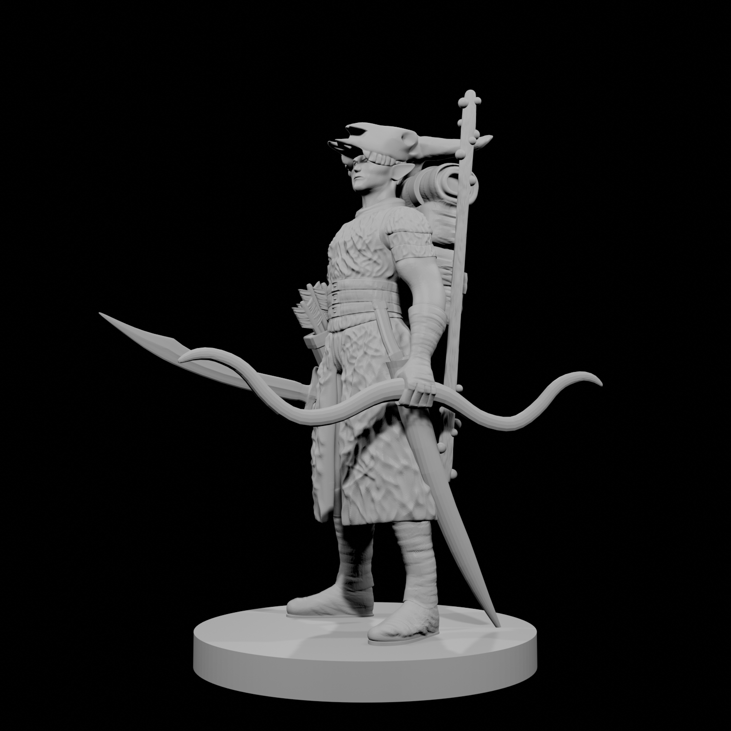 Druide elfe mâle avec casque à tête de mort