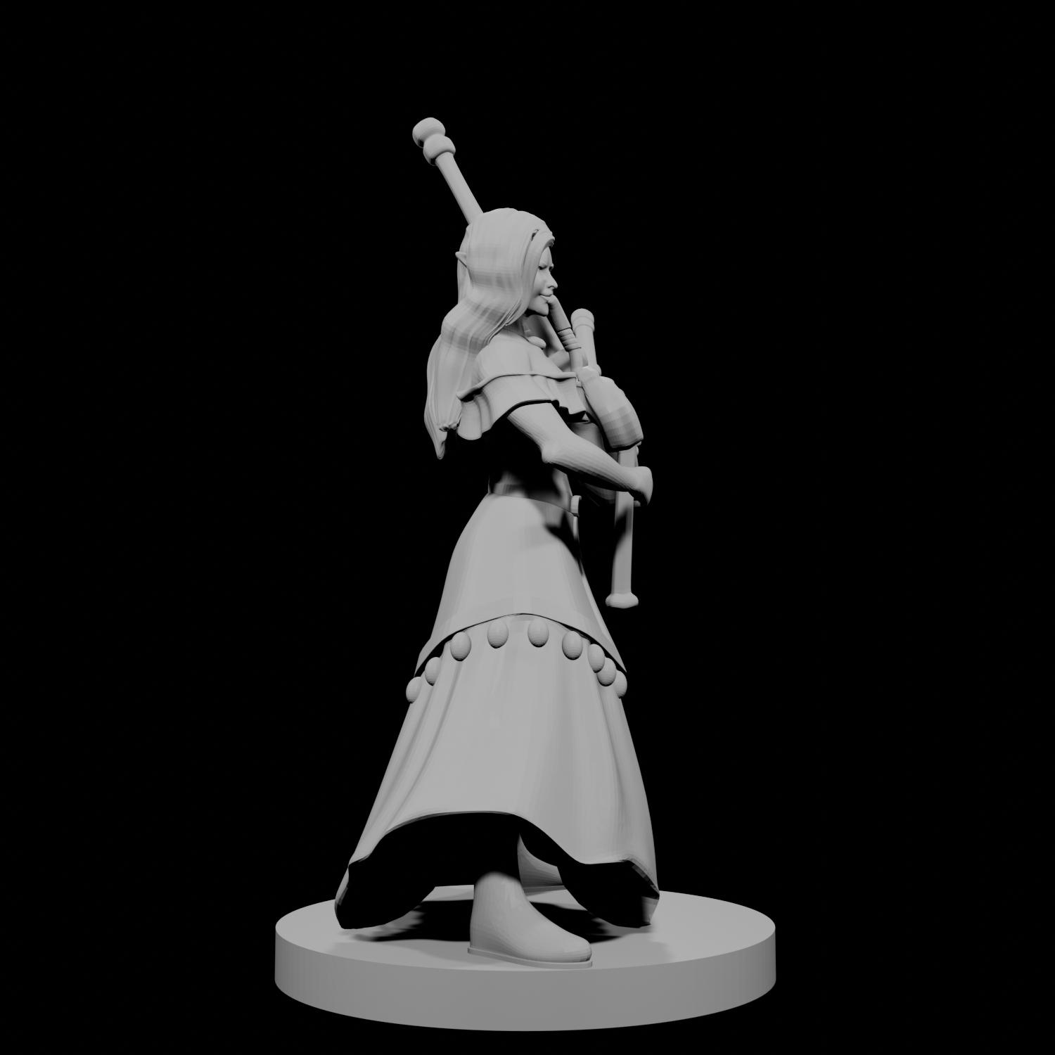 Elven Female Bard with Bagpipes