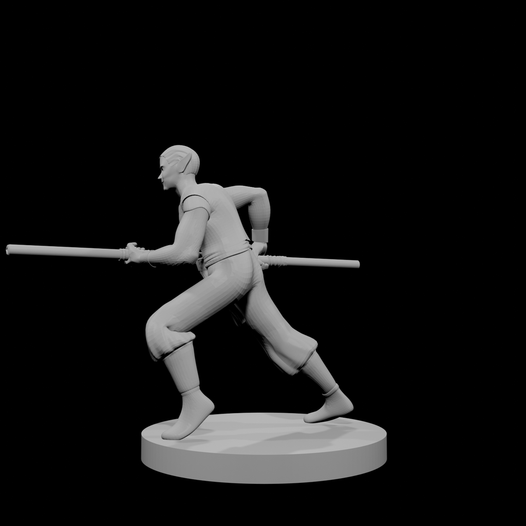 Elven Monk Running with Quarterstaff