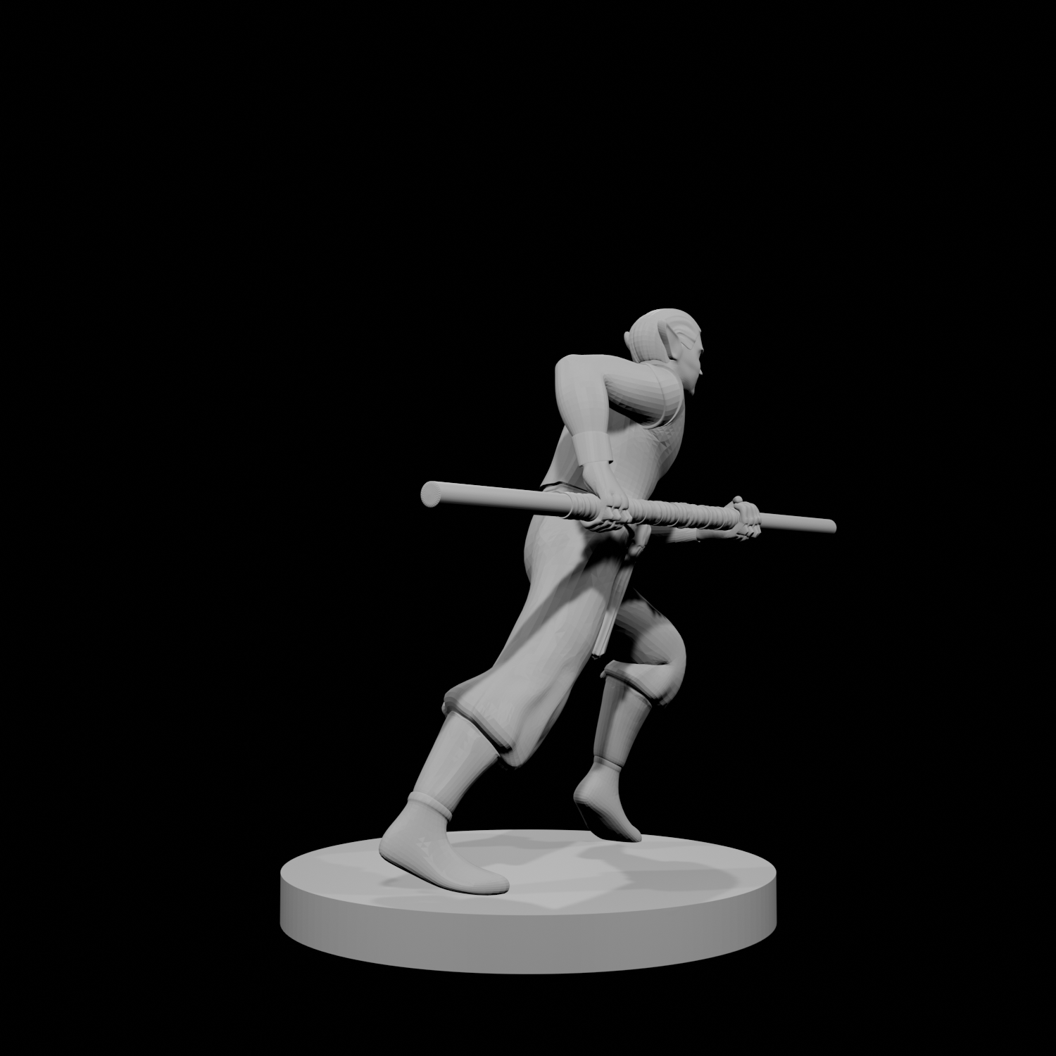 Elven Monk Running with Quarterstaff
