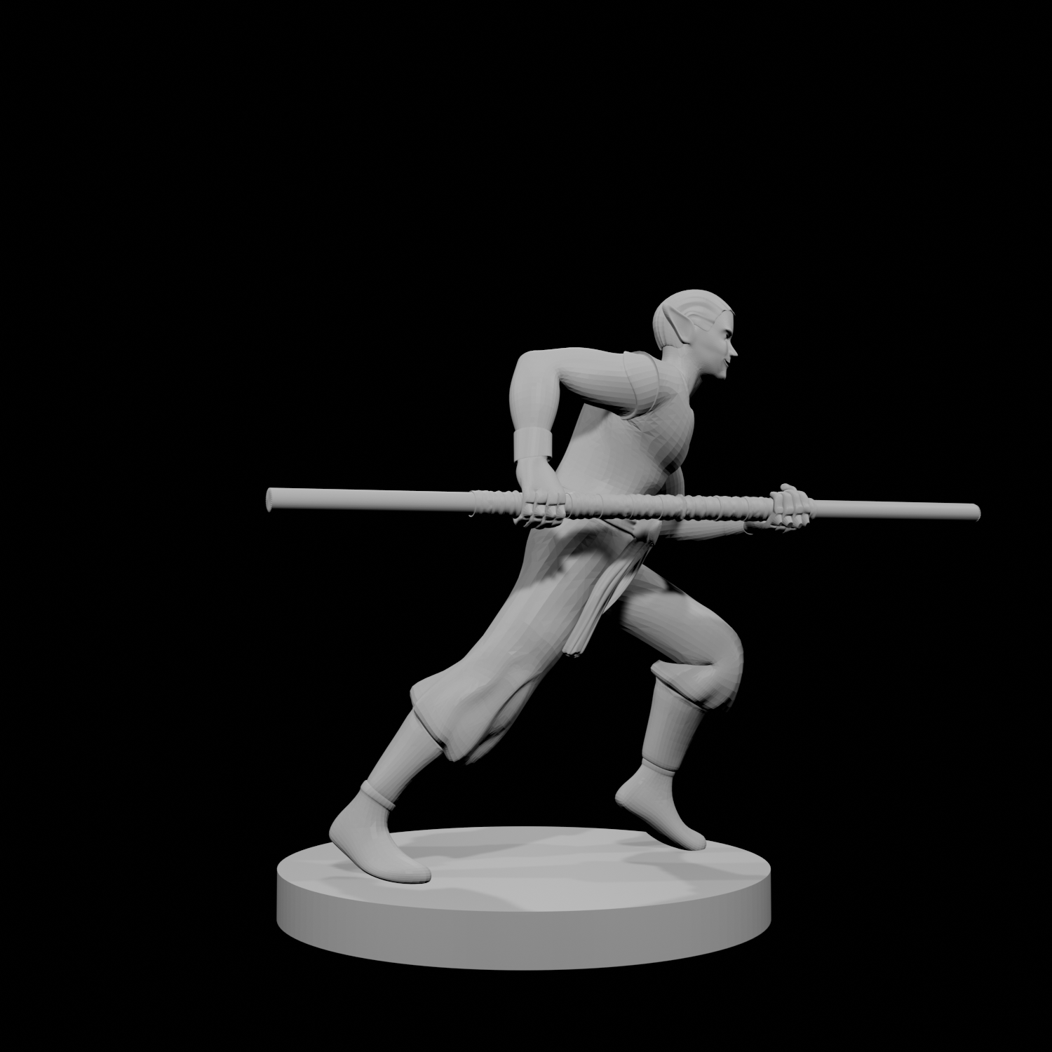 Elven Monk Running with Quarterstaff