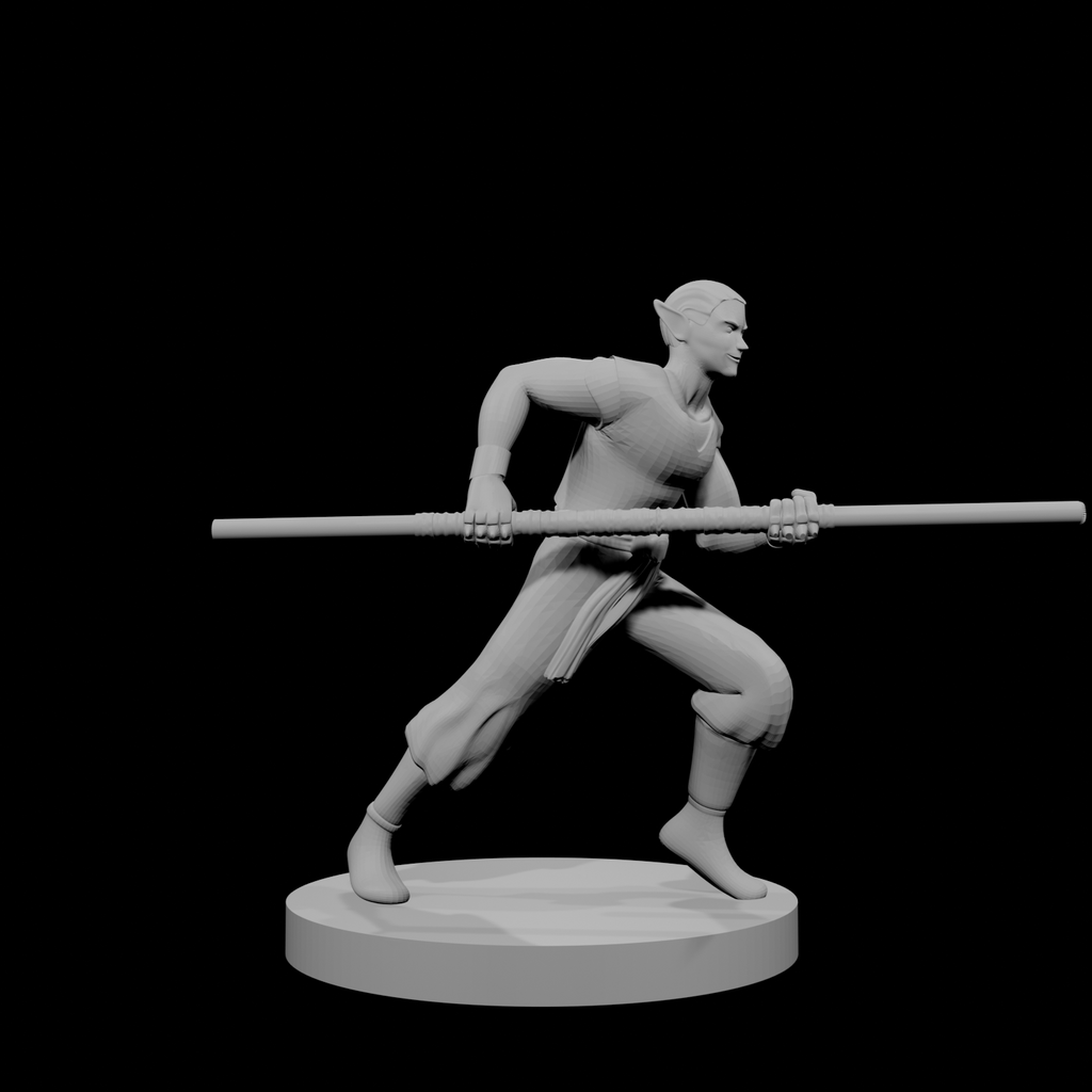 Elven Monk Running with Quarterstaff