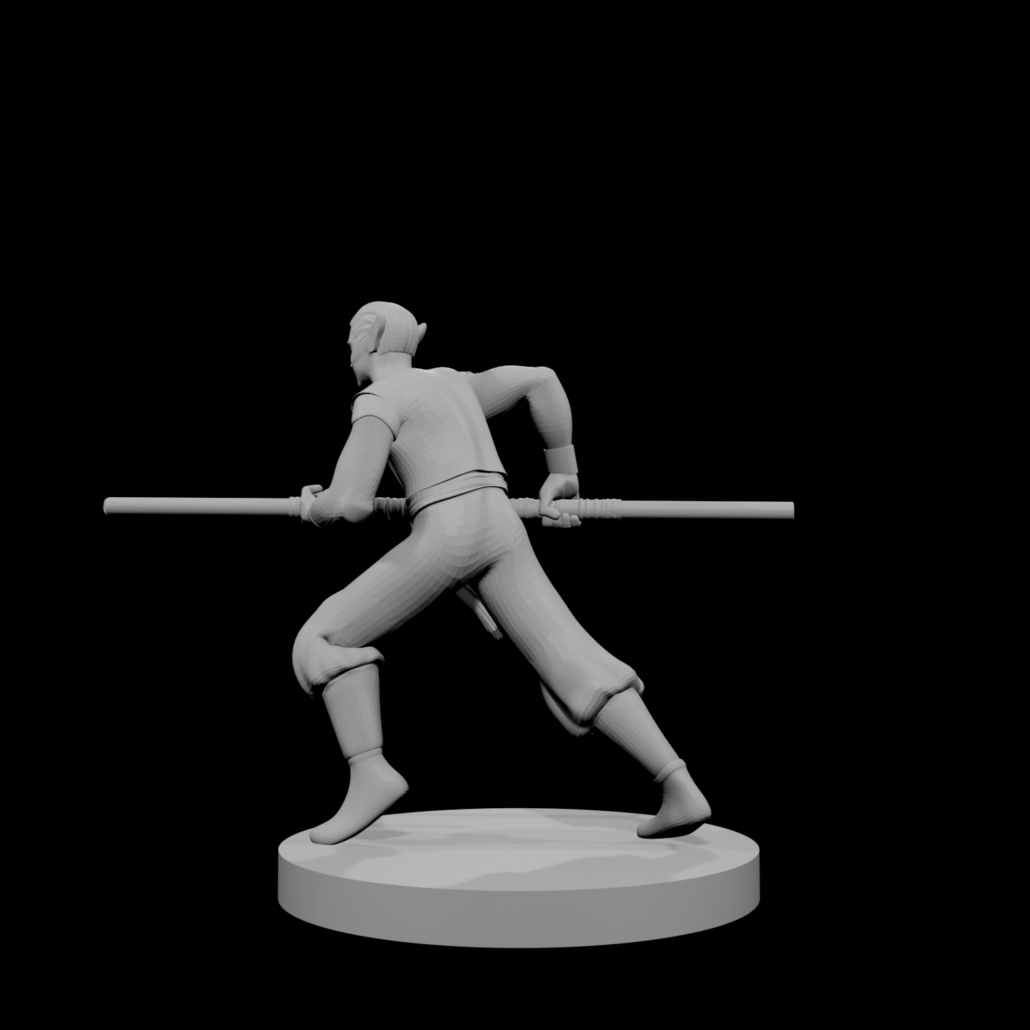 Elven Monk Running with Quarterstaff