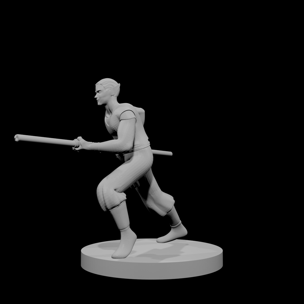 Elven Monk Running with Quarterstaff