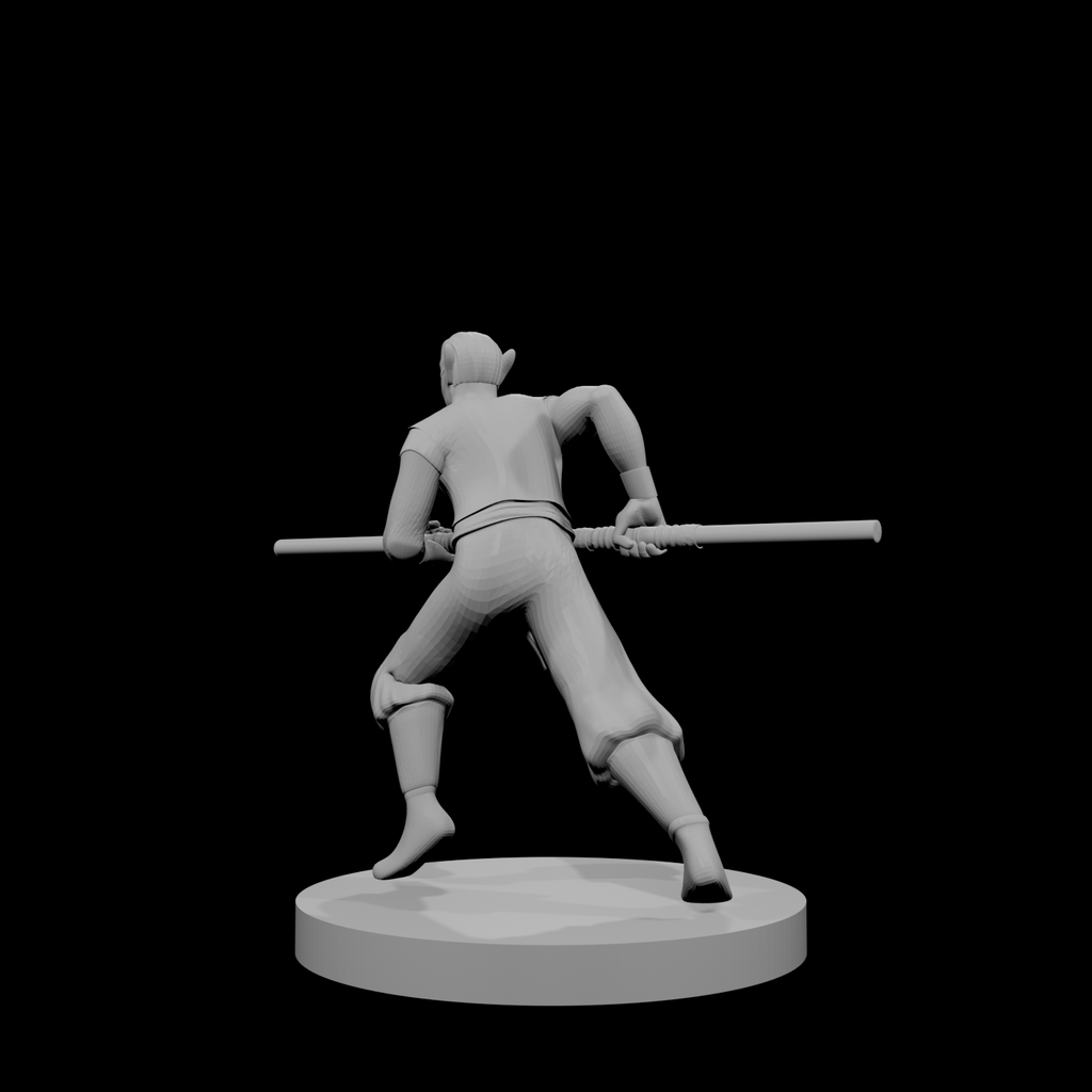 Elven Monk Running with Quarterstaff