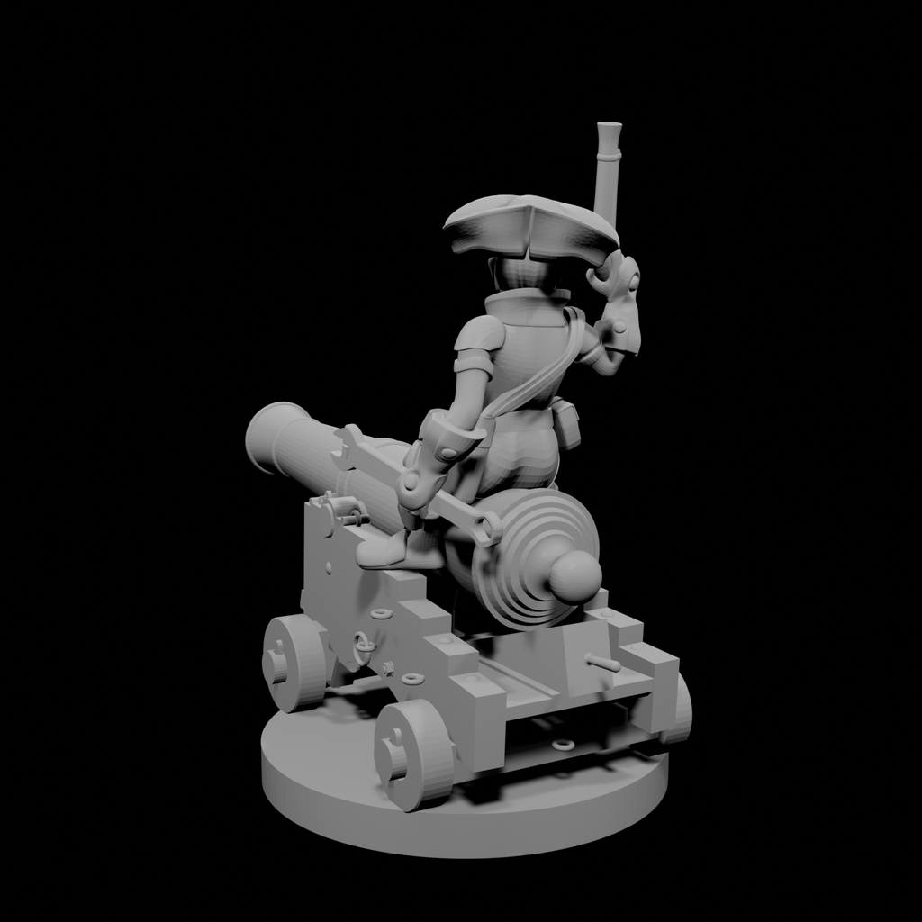 Gnome Male Artillerist Artificer on a cannon