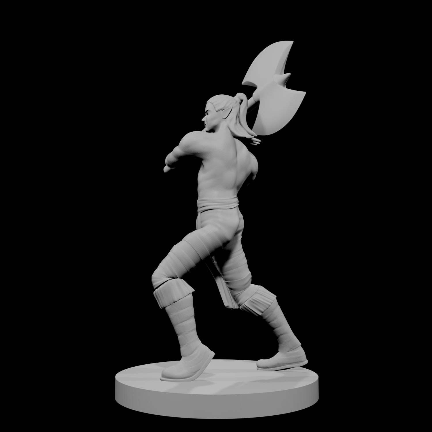 Half Elf Male Barbarian with Great Axe