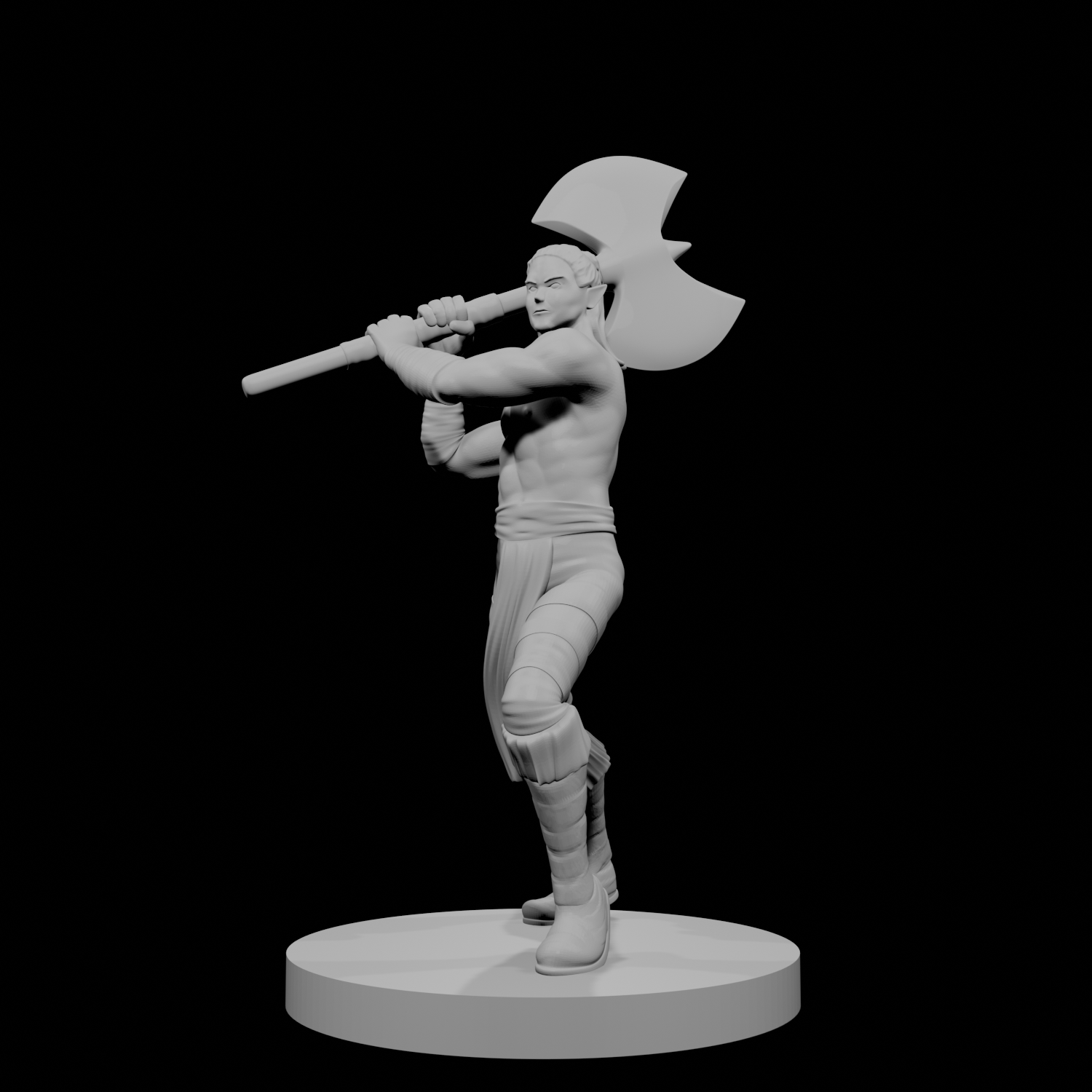 Half Elf Male Barbarian with Great Axe