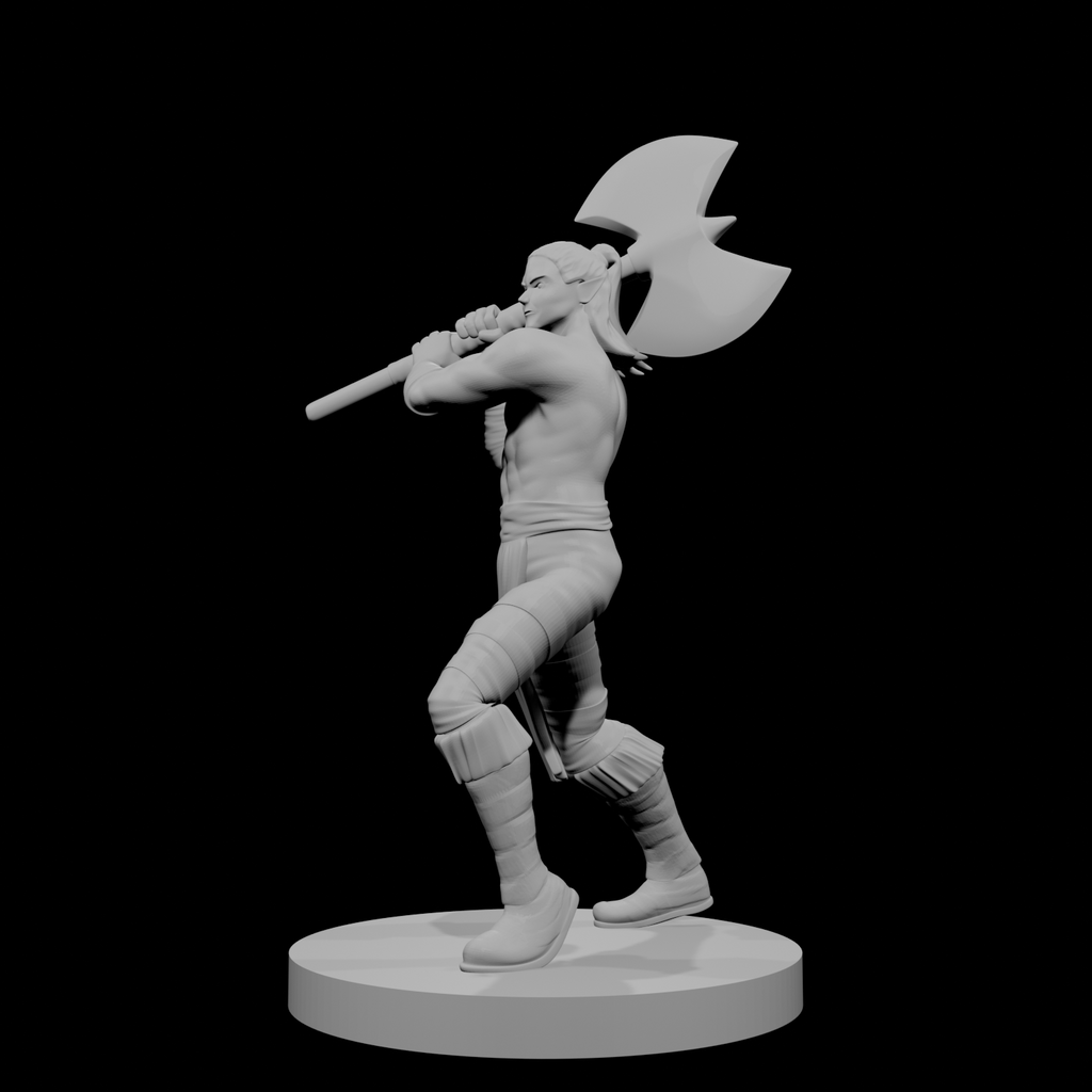 Half Elf Male Barbarian with Great Axe