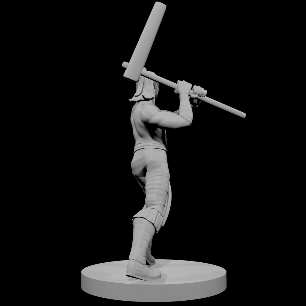 Half Elf Male Barbarian with Mochi Pounder