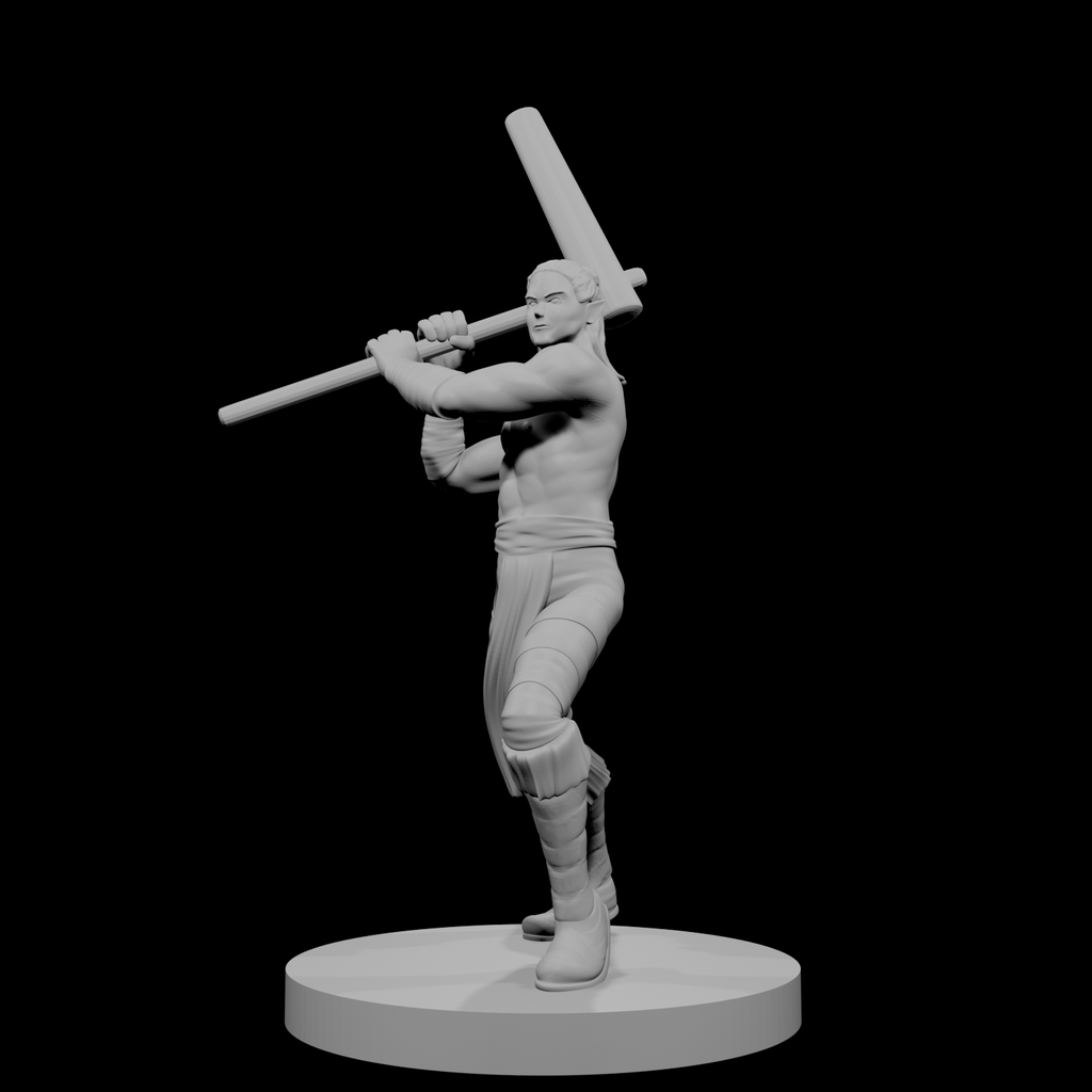 Half Elf Male Barbarian with Mochi Pounder
