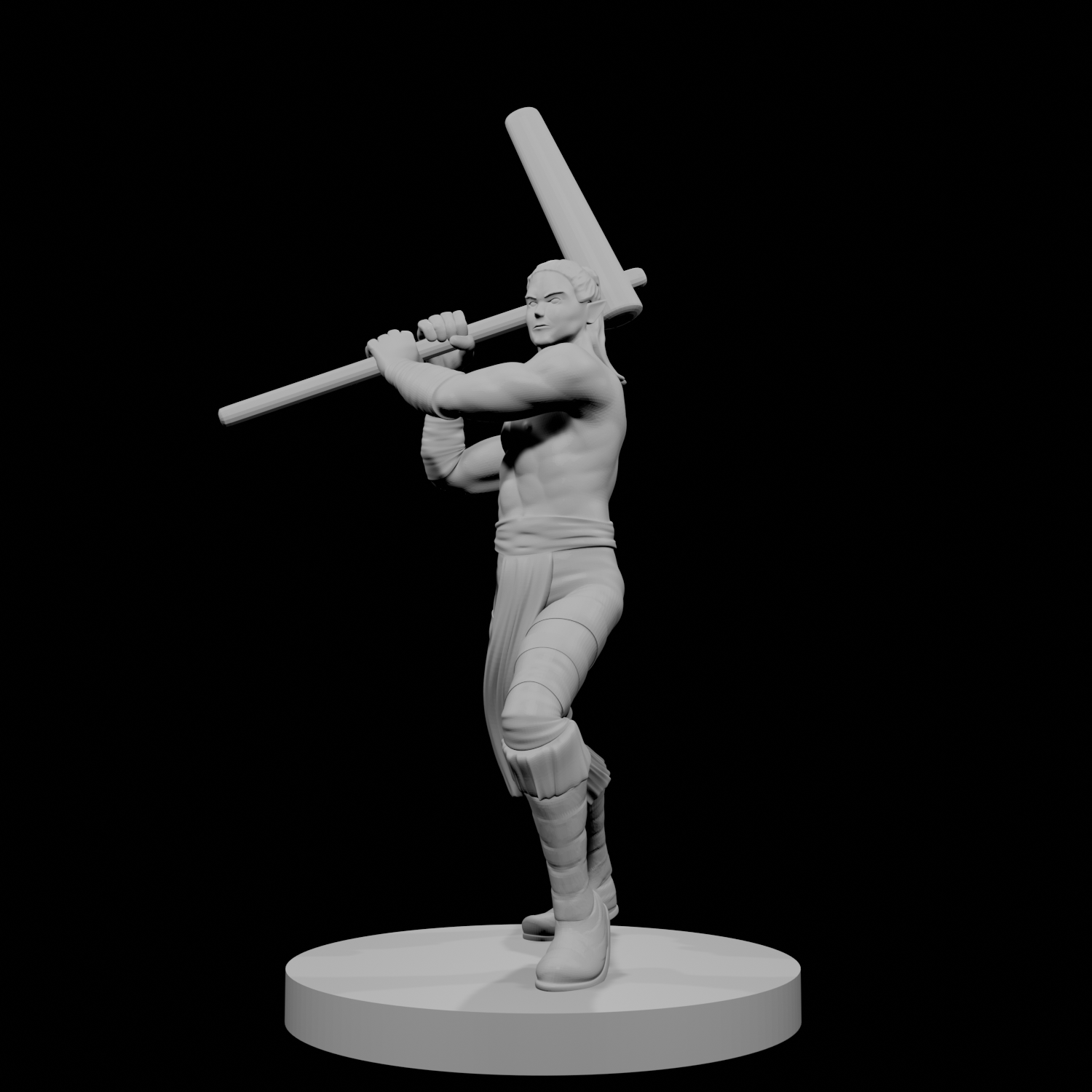 Half Elf Male Barbarian with Mochi Pounder