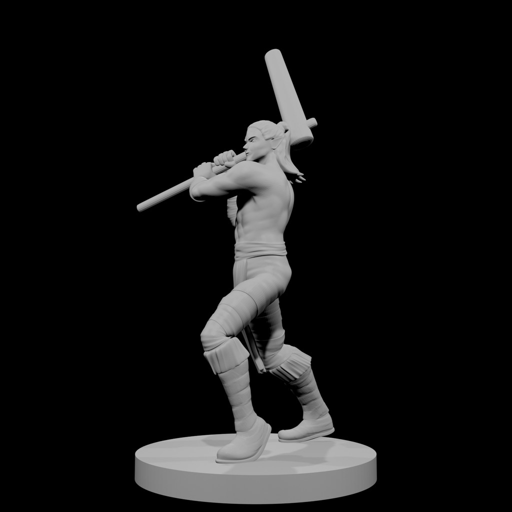 Half Elf Male Barbarian with Mochi Pounder