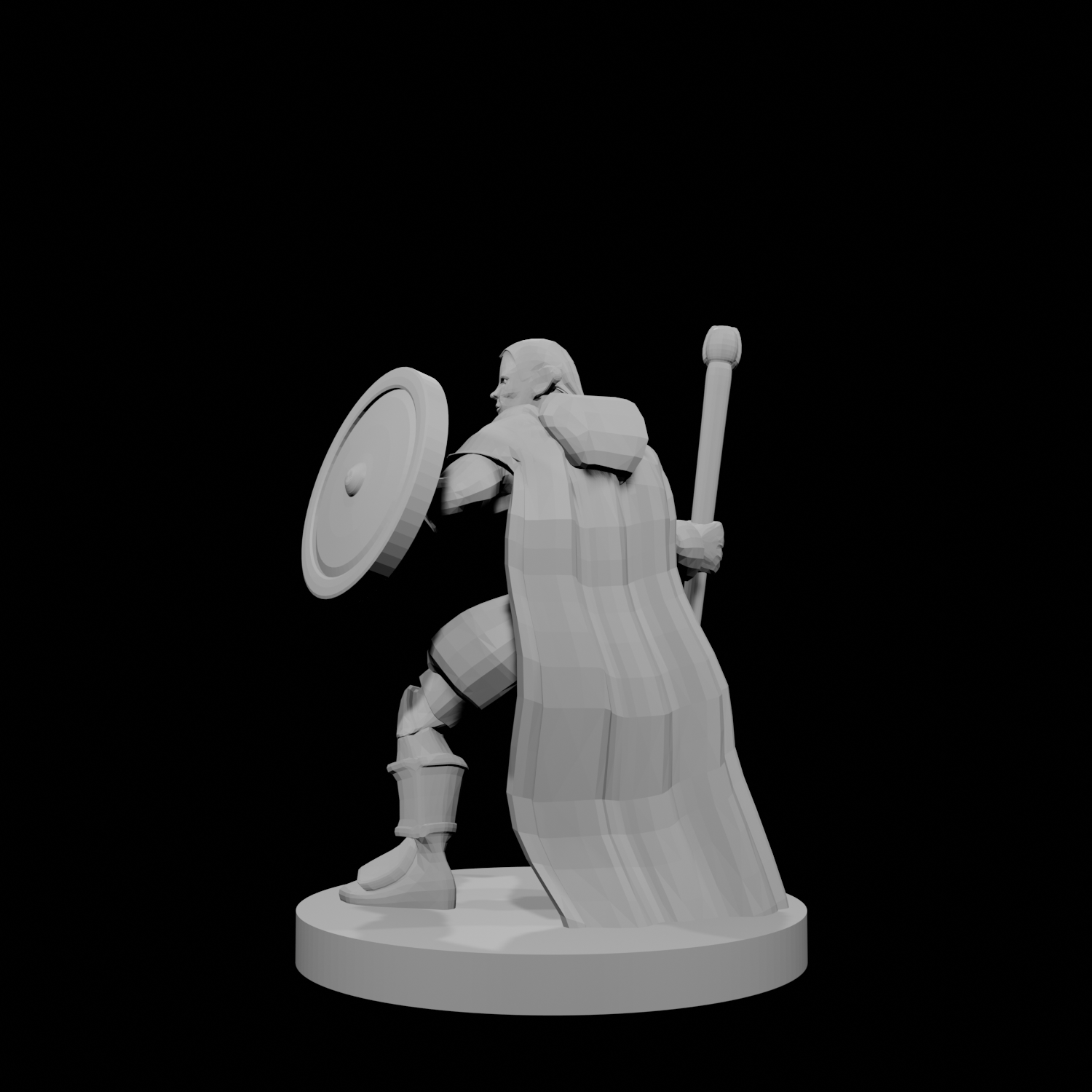 Half Elf Male Druid Club and Shield