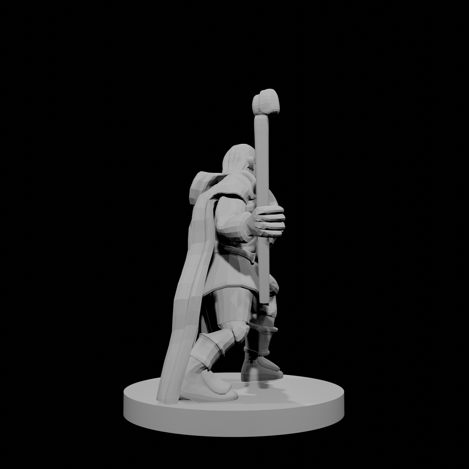 Half Elf Male Druid Club and Shield