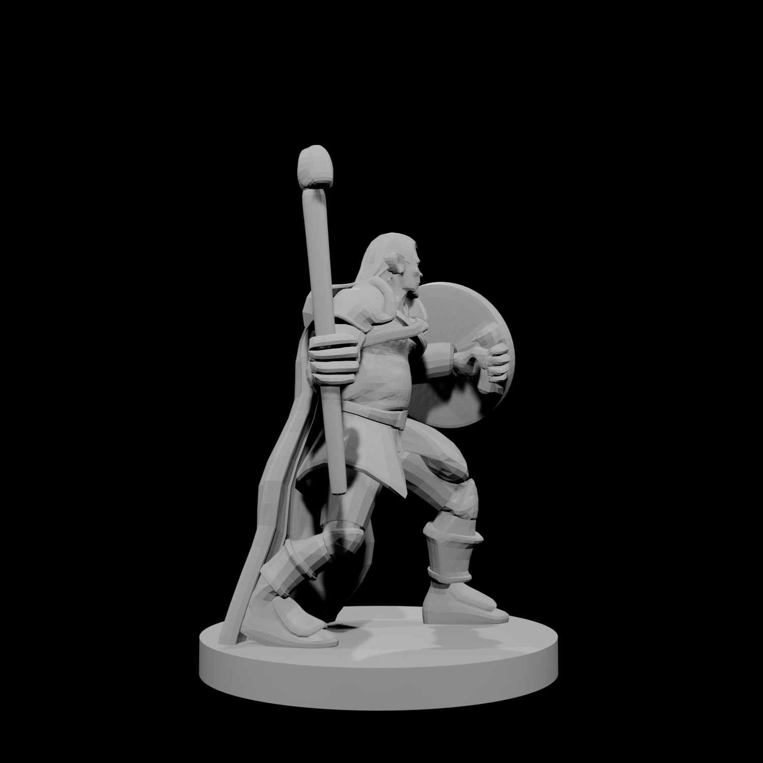 Half Elf Male Druid Club and Shield
