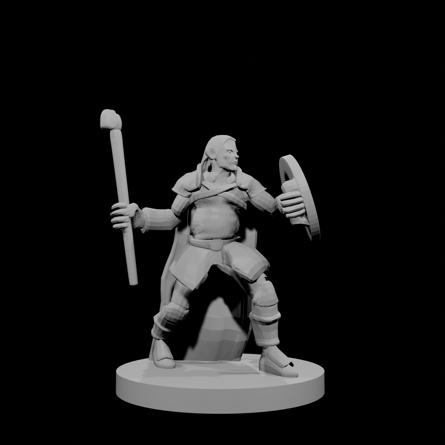 Half Elf Male Druid Club and Shield