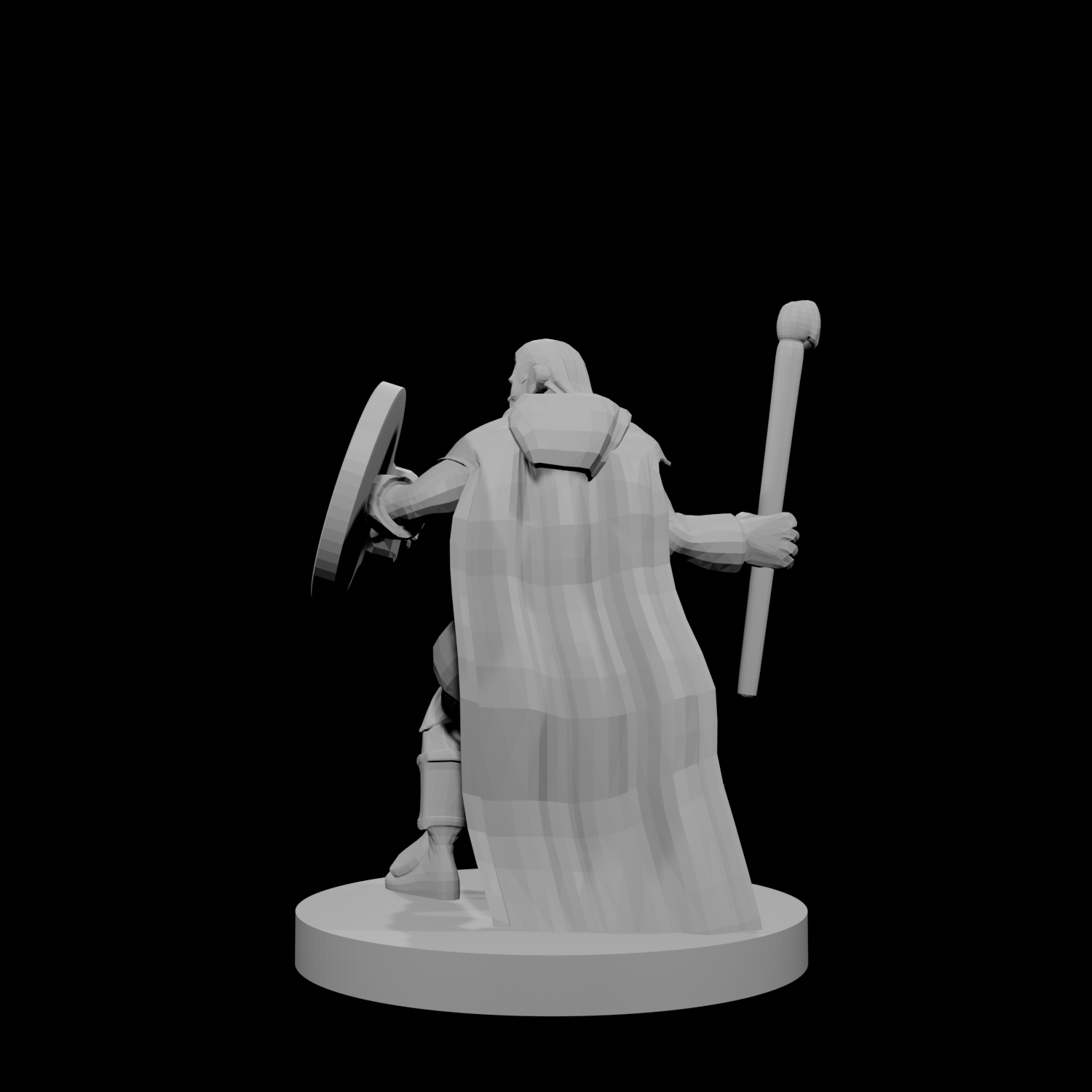 Half Elf Male Druid Club and Shield
