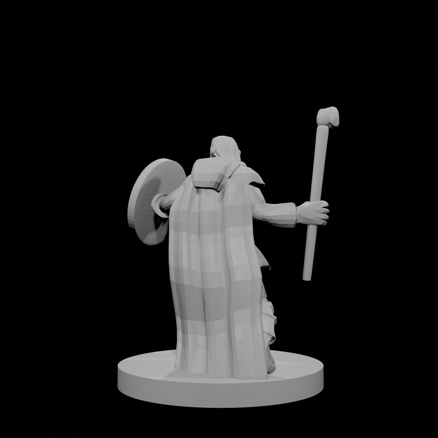 Half Elf Male Druid Club and Shield