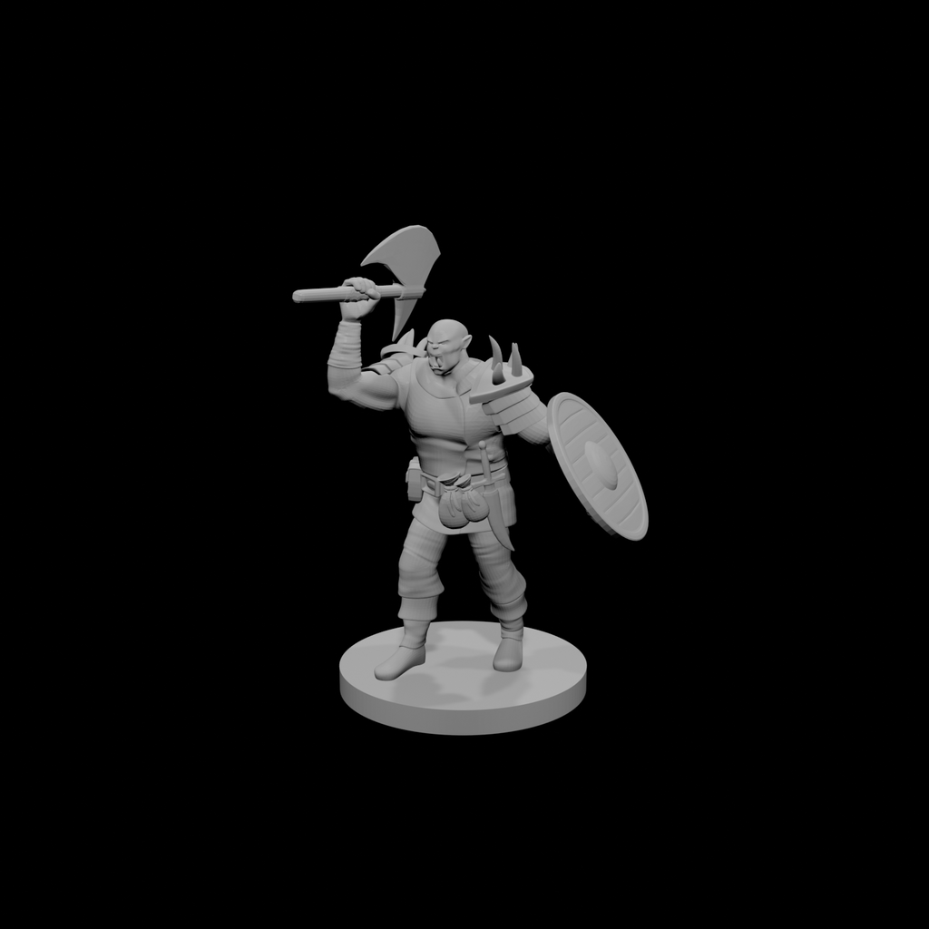 Half Orc Barbarian with Battle Axe and Shield