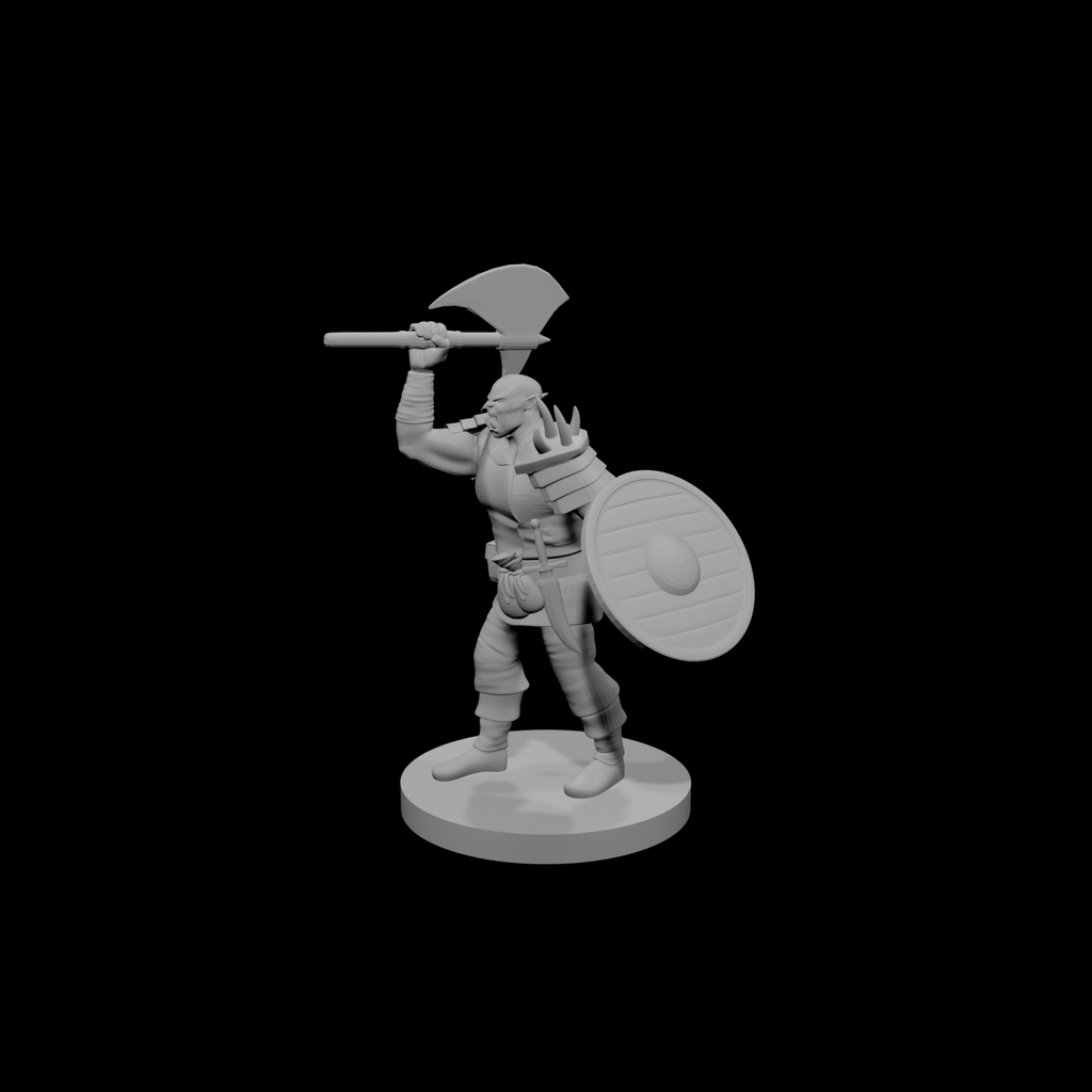 Half Orc Barbarian with Battle Axe and Shield
