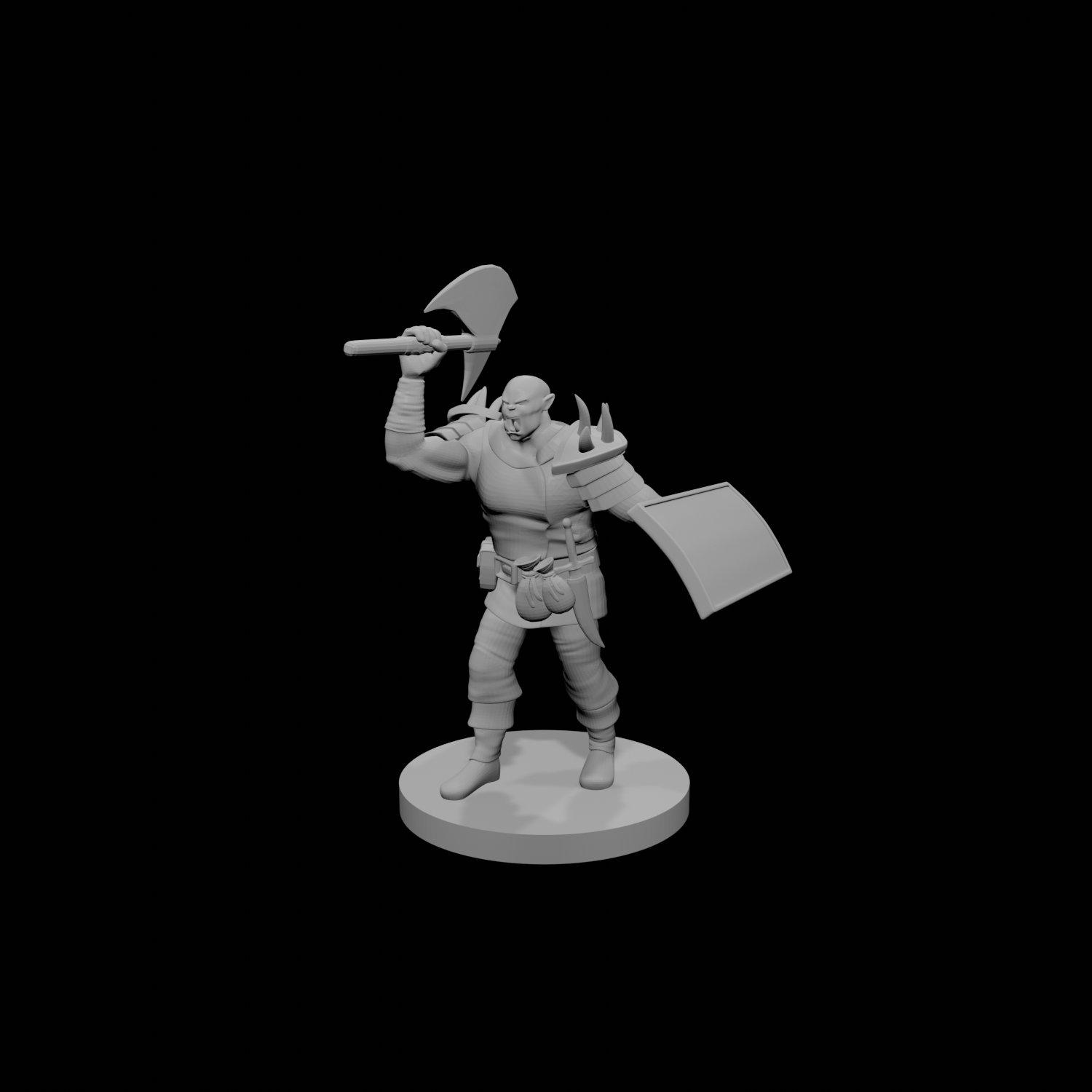 Half Orc Barbarian with Battle Axe and Tower Shield