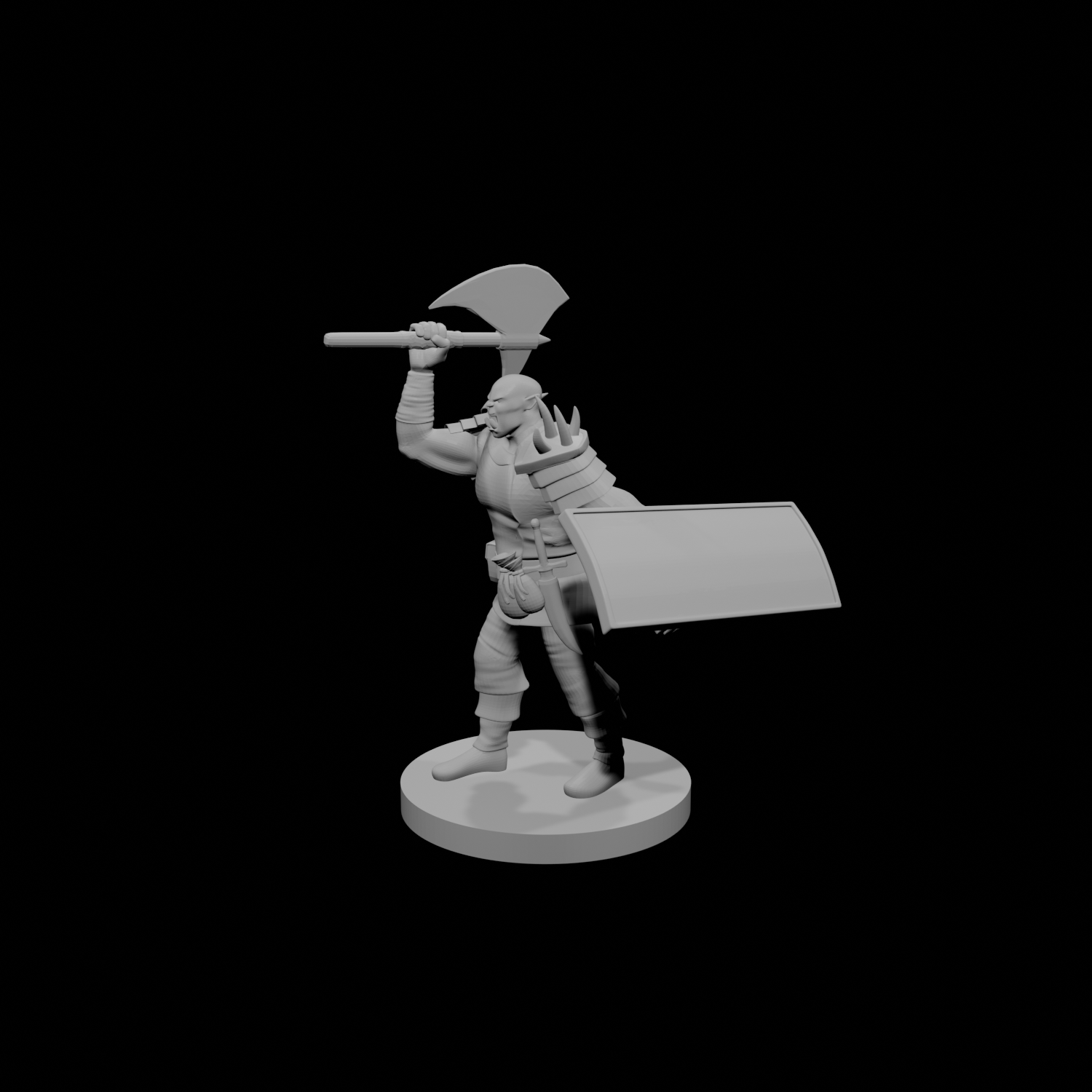 Half Orc Barbarian with Battle Axe and Tower Shield