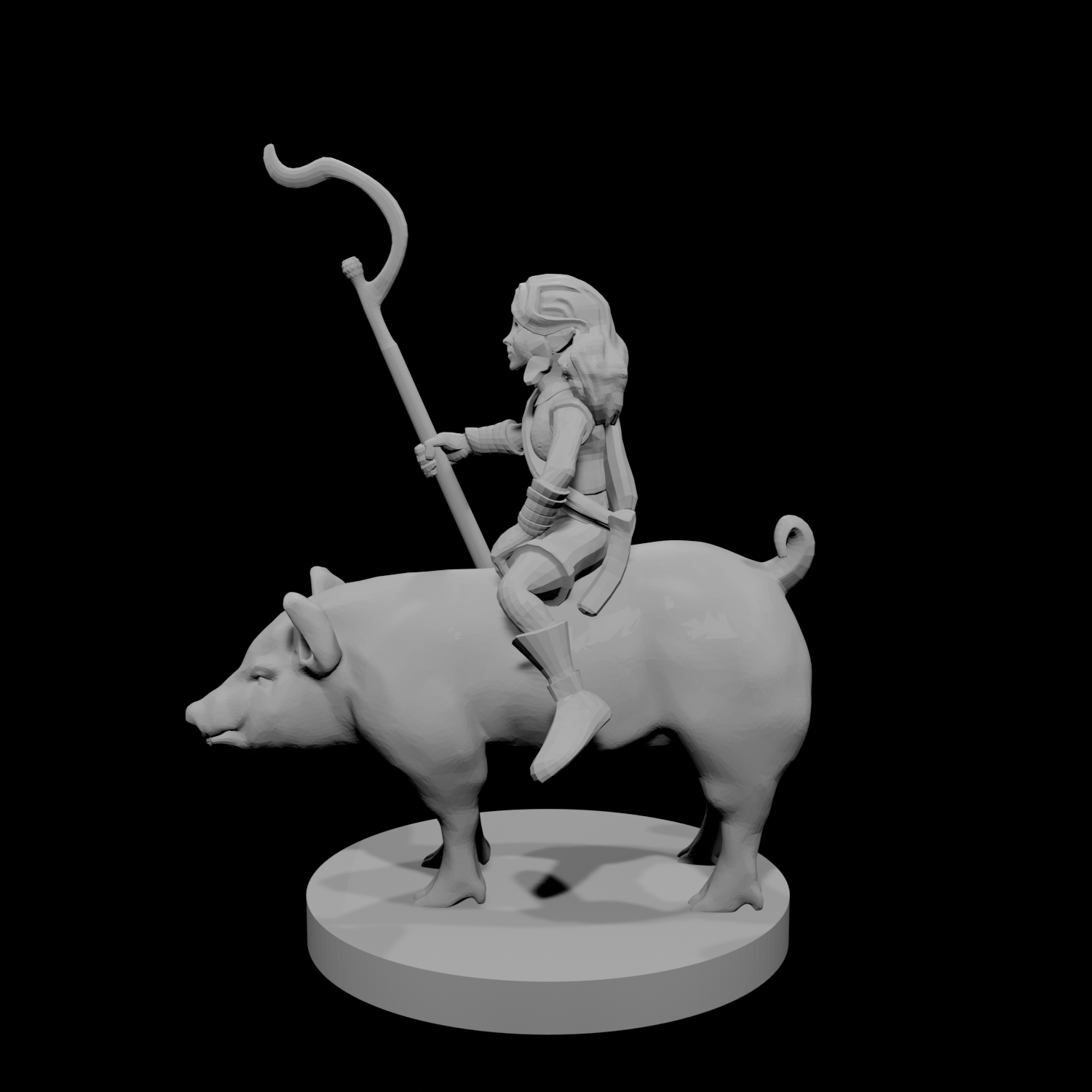 Halfling Female Druid riding a Pig