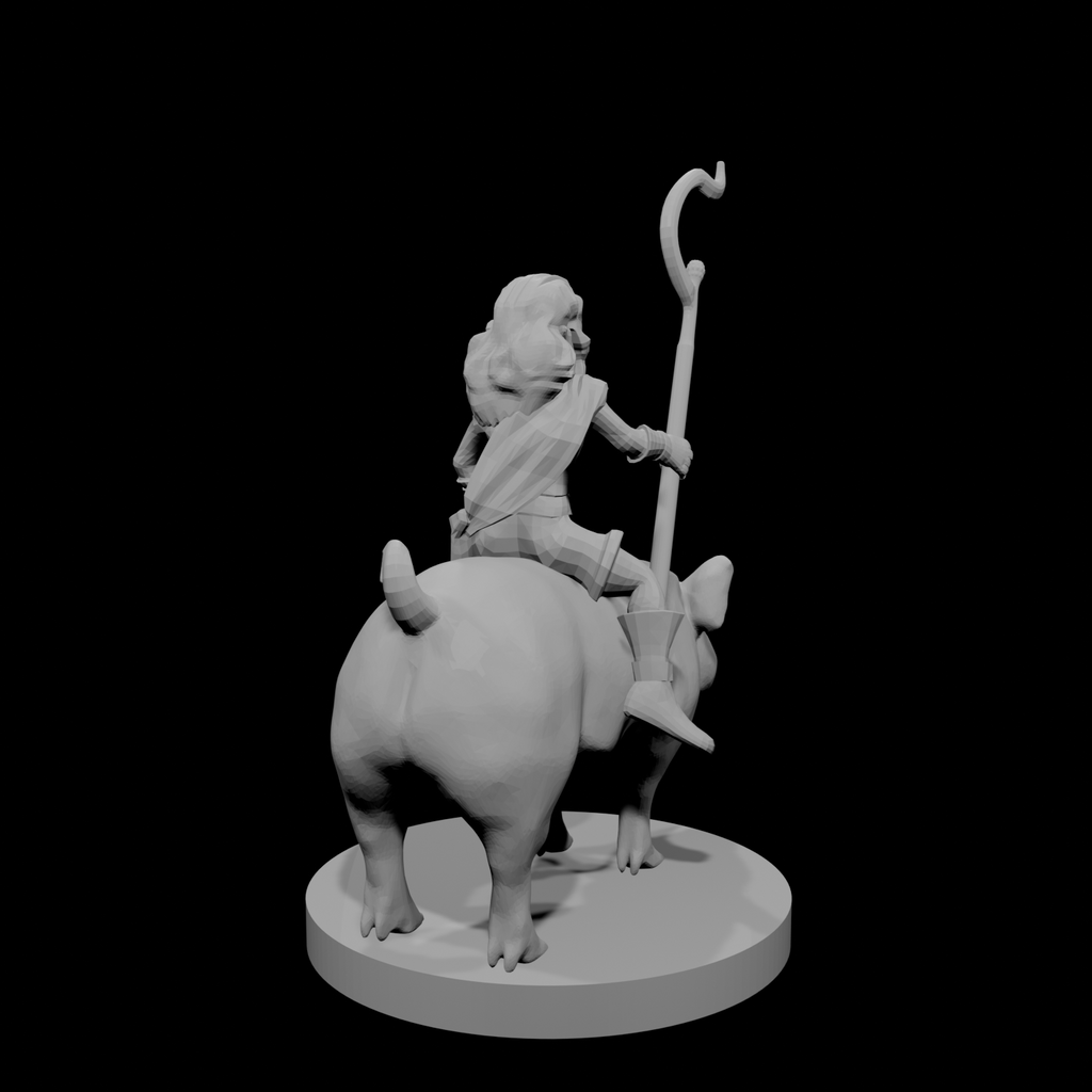 Halfling Female Druid riding a Pig