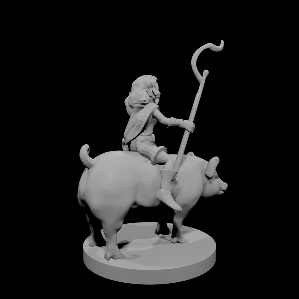Halfling Female Druid riding a Pig