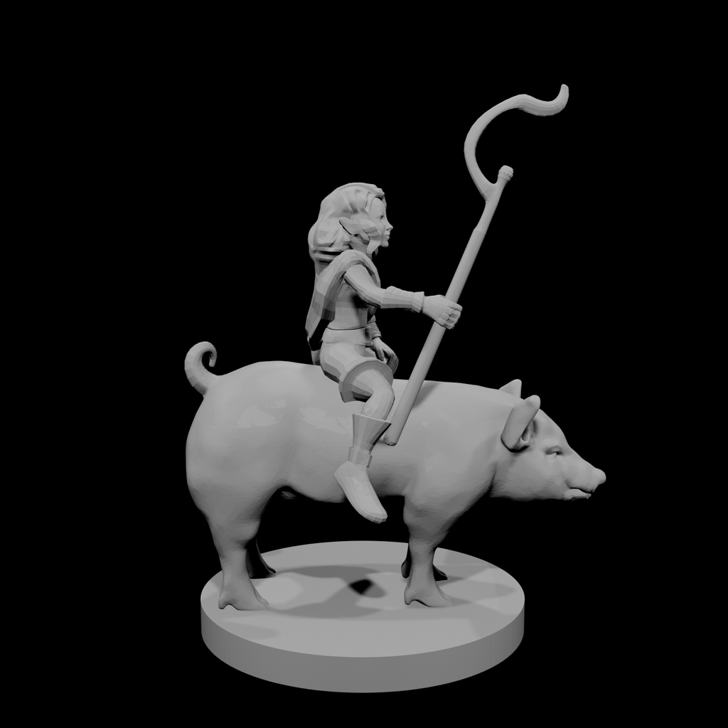 Halfling Female Druid riding a Pig