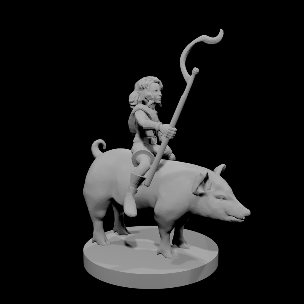 Halfling Female Druid riding a Pig