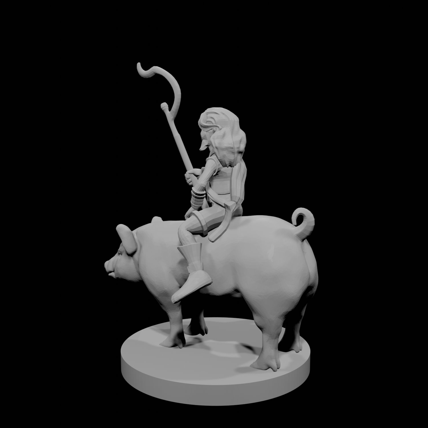Halfling Female Druid riding a Pig