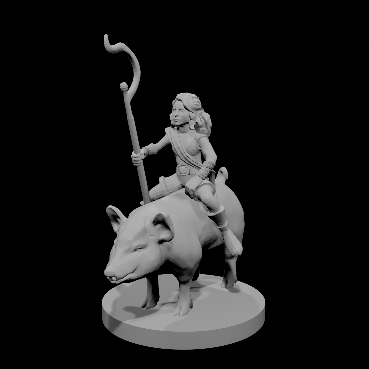 Halfling Female Druid riding a Pig