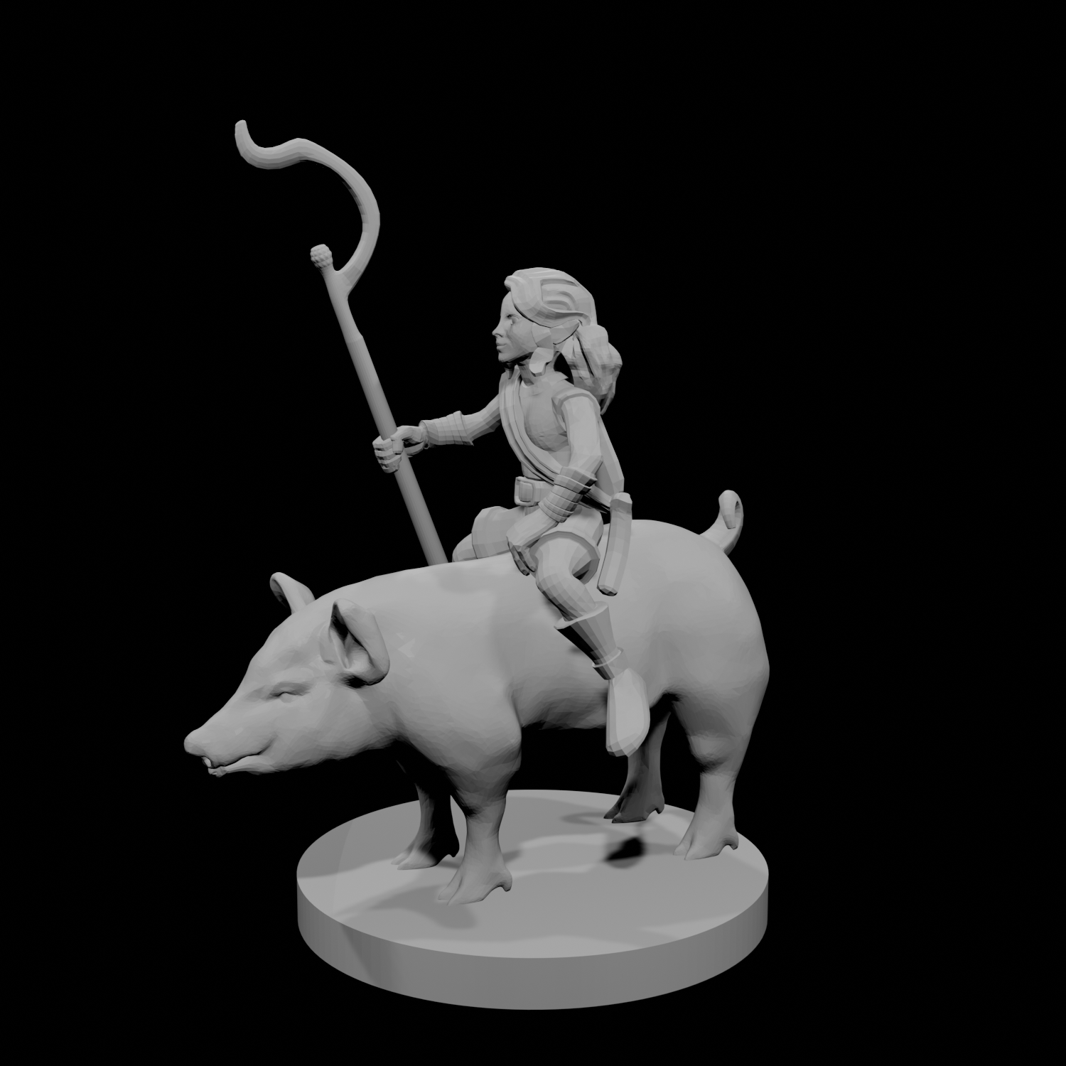 Halfling Female Druid riding a Pig