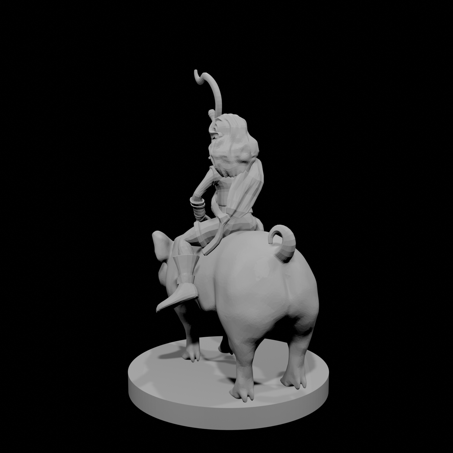 Halfling Female Druid riding a Pig
