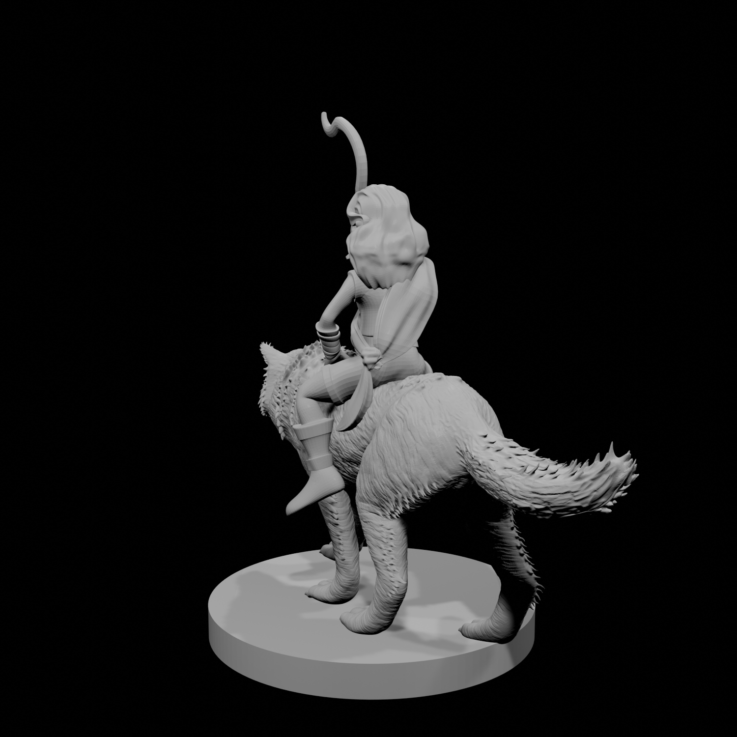 Halfling Female Druid riding a Wolf