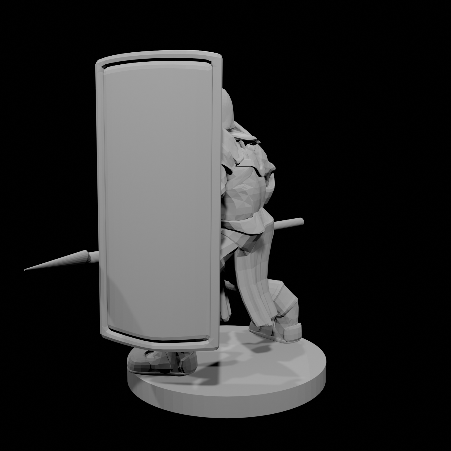 Paladin avec heaume, grand bouclier et lance