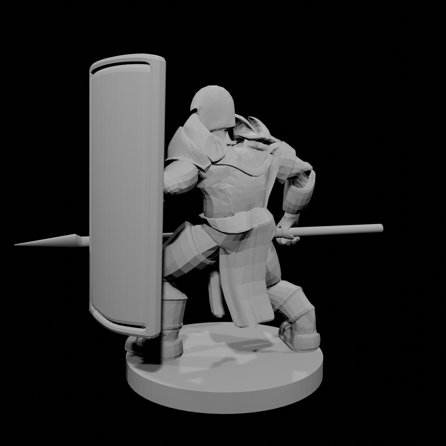 Paladin avec heaume, grand bouclier et lance